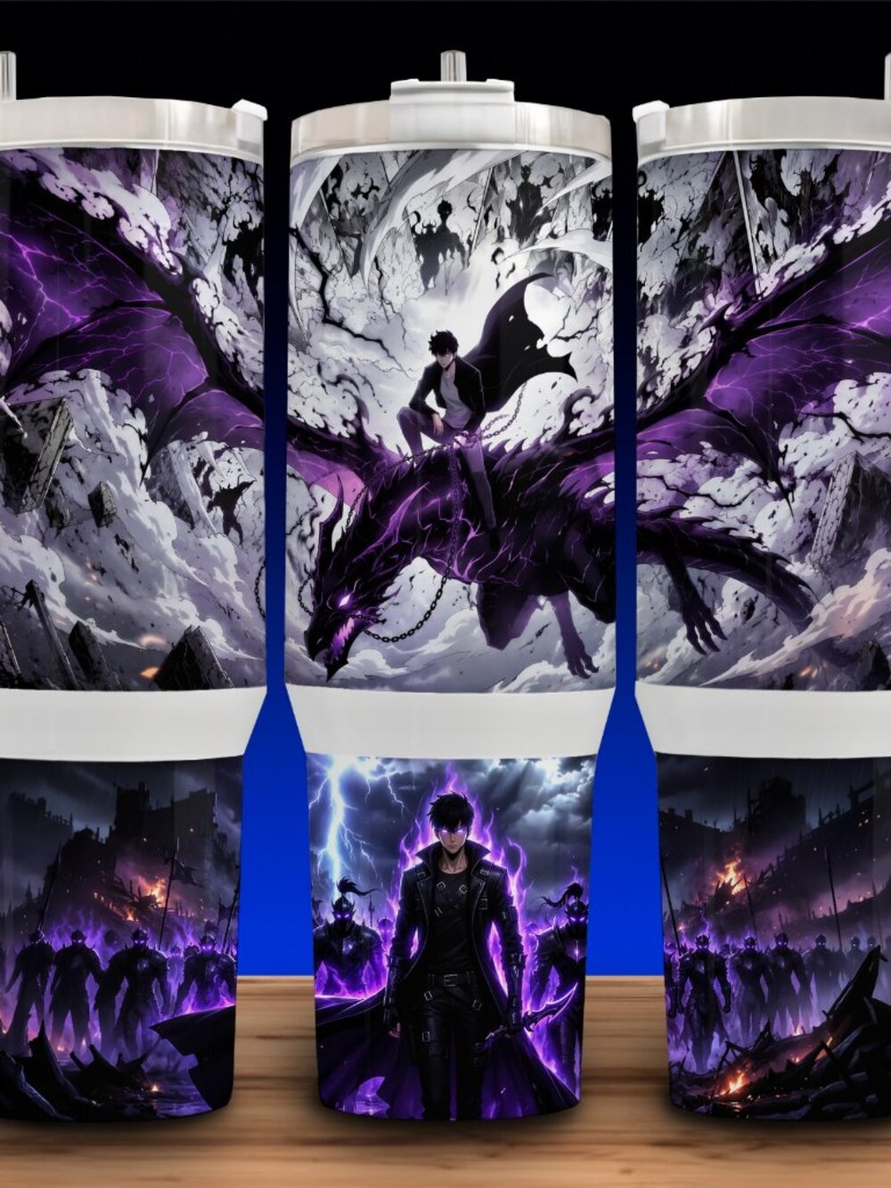 40oz Solo Leveling Sung Jinwoo Anime Cup Mug Tumbler with Handle - Lid - Straw
